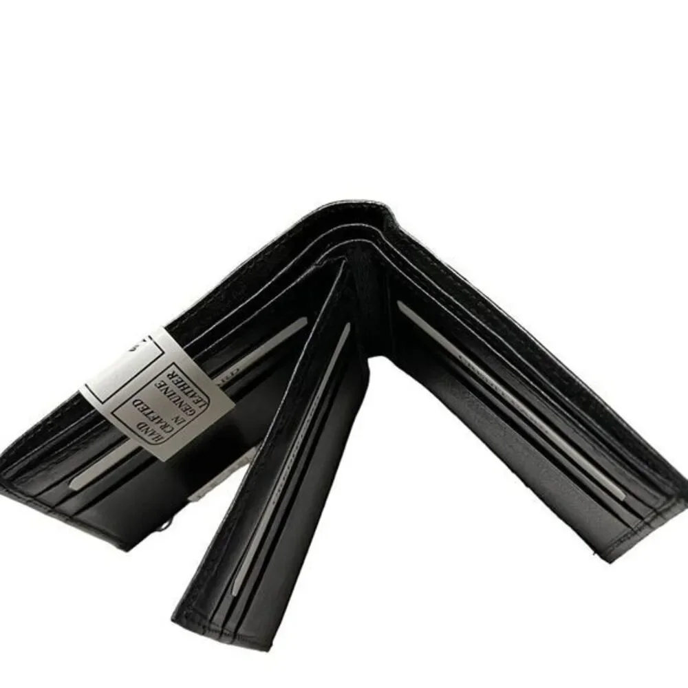 Bi-Fold Hand Crafted in Genuine Leather Black Wallets W/ Multi-Window Pass Case‎